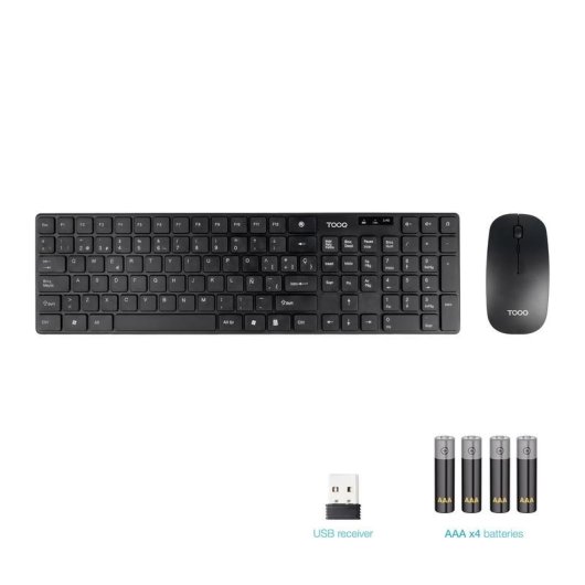 Teclado TooQ TQKMW-3102-B membrana inalámbrico con ratón slim negro