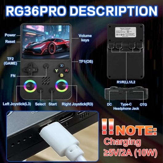 RG36 PRO Console Portable Retro ARM 64GB Wi-Fi 3.5 IPS Noir