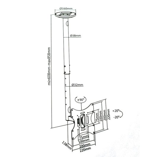 Soporte Techo Televisor 23 A 42 Pulgadas Fersay 30 Kg