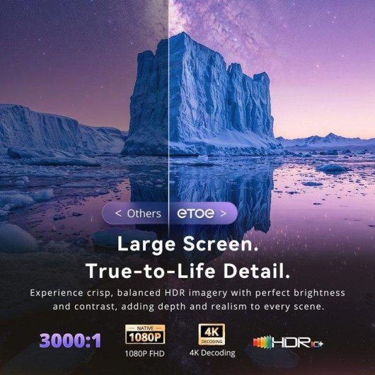 Projetor ETOE Starfish 2 1080p 500 Lumens 100" LED LCD Google TV Portátil