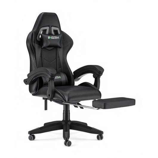 Silla Gaming Naspaluro Ergonómica con Reposapiés y Cojín Lumbar Negra
