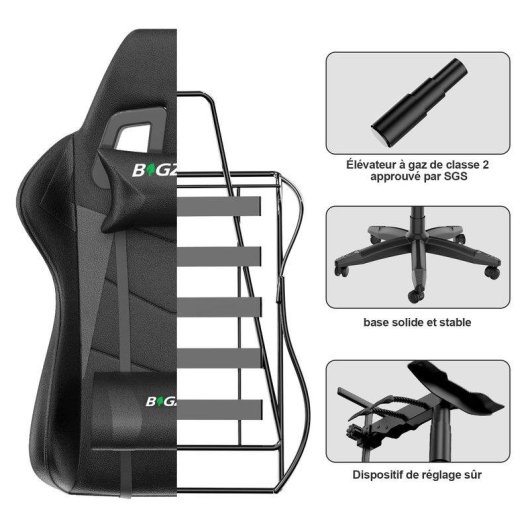 Silla Gaming Naspaluro Ergonómica con Reposapiés y Cojín Lumbar Negra