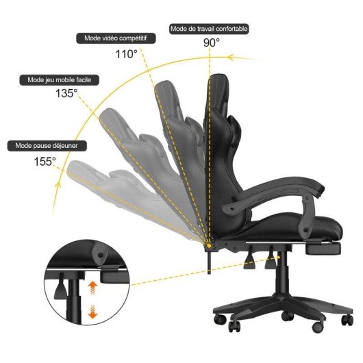 Silla Gaming Naspaluro Ergonómica con Reposapiés y Cojín Lumbar Negra
