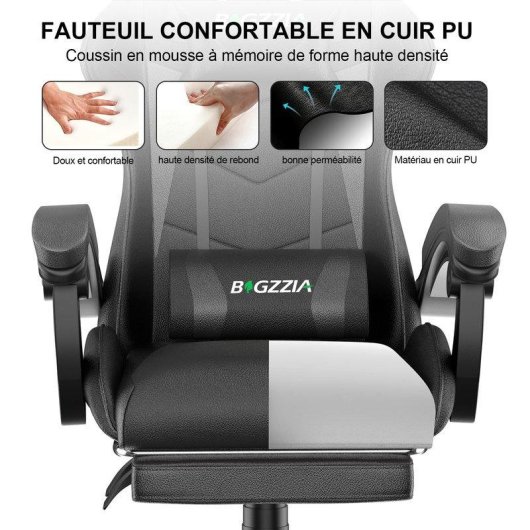 Silla Gaming Naspaluro Ergonómica con Reposapiés y Cojín Lumbar Negra