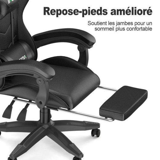 Silla Gaming Naspaluro Ergonómica con Reposapiés y Cojín Lumbar Negra