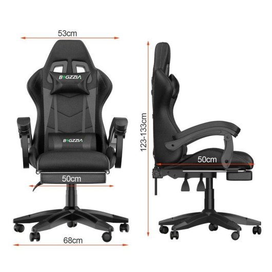 Silla Gaming Naspaluro Ergonómica con Reposapiés y Cojín Lumbar Negra