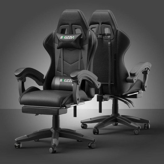 Silla Gaming Naspaluro Ergonómica con Reposapiés y Cojín Lumbar Negra