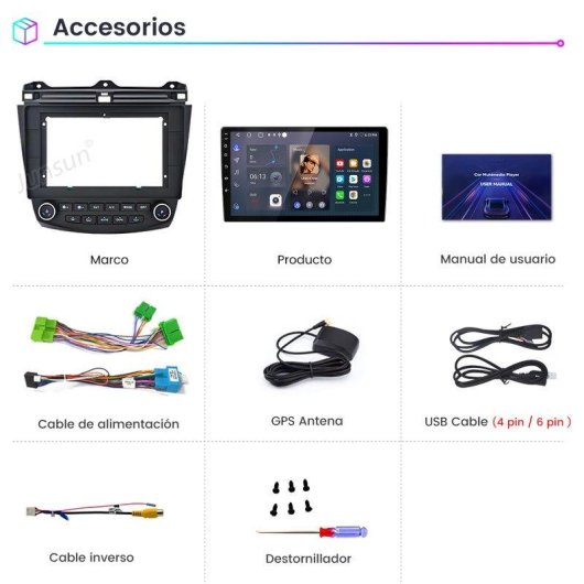 Autoradio Junsun 10,1 pouces 2+64GB Android 15 Carplay GPS Honda Accord