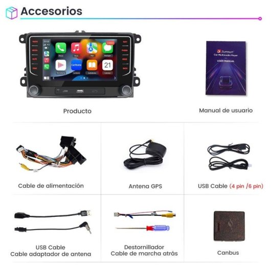 Autoradio JUNSUN 7" IPS Android 15 CarPlay Android Auto Bluetooth VW
