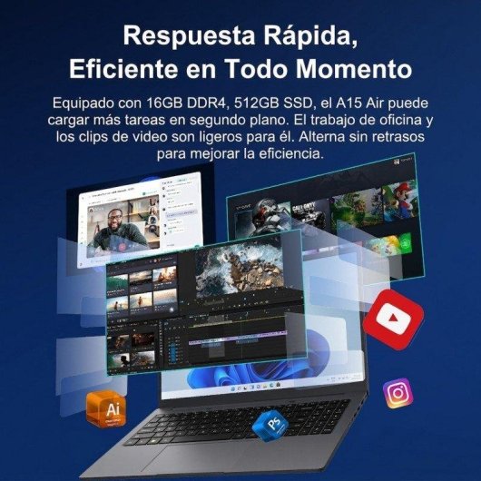 Portátil Ninkear A15 Air 15,6" AMD Ryzen 5 3500U 16GB Radeon Vega 8 512GB SSD Windows 11 Pantalla FHD