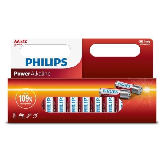 Pile alcaline Philips LR6 AA 12 unités 1,5 V