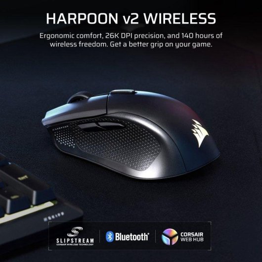 Maus Corsair HARPOON v2 Wireless 2,4 GHz Bluetooth 26000 DPI Schwarz RGB