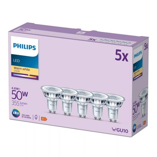Ampoule LED Philips GU10 4,6W 2700K 355 lm Lot de 5