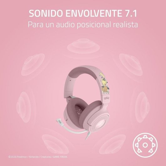 Auriculares Razer Kraken V4 X Pikachu & Eevee Edition bedraad USB-C/A Gaming 7.1 RGB Roze
