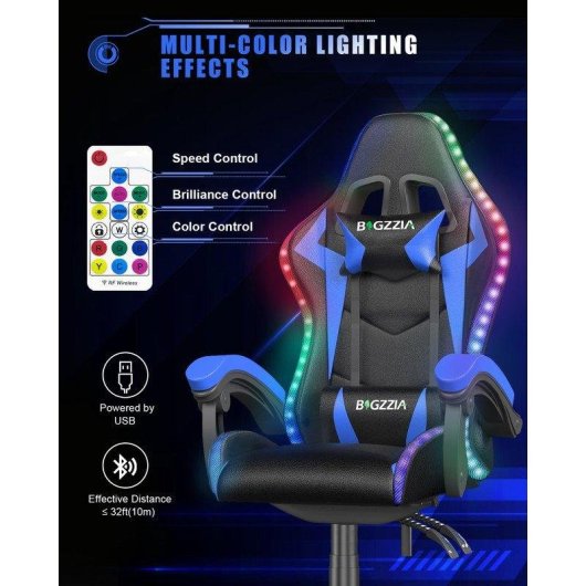 Sedia Gaming LED RGB Naspaluro Blu Reposo Testa e Lombare