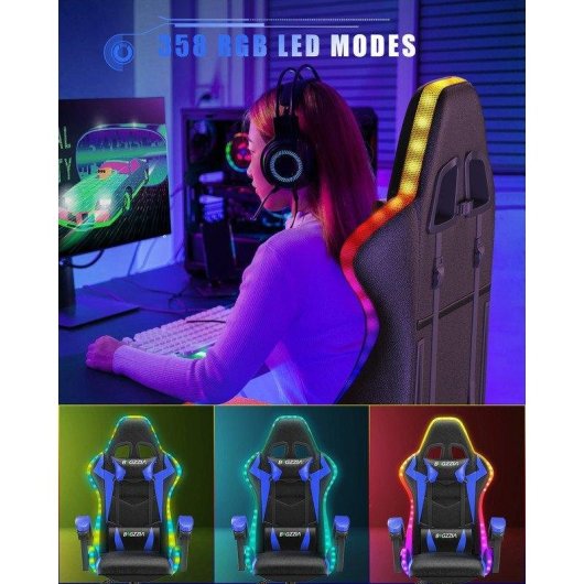 Sedia Gaming LED RGB Naspaluro Blu Reposo Testa e Lombare