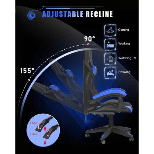 Sedia Gaming LED RGB Naspaluro Blu Reposo Testa e Lombare