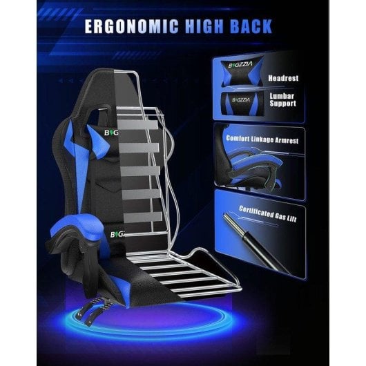 Sedia Gaming LED RGB Naspaluro Blu Reposo Testa e Lombare
