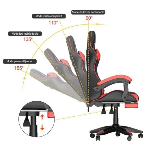 Chaise Gaming Naspaluro Repose-pieds Ergonomique 90 Degres
