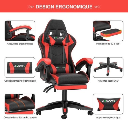 Chaise Gaming Naspaluro Repose-pieds Ergonomique 90 Degres
