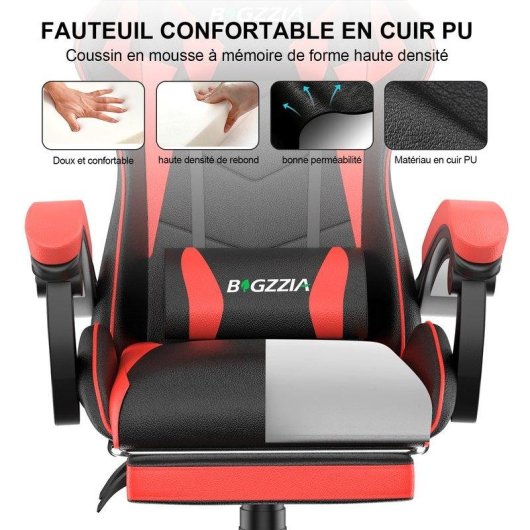 Chaise Gaming Naspaluro Repose-pieds Ergonomique 90 Degres