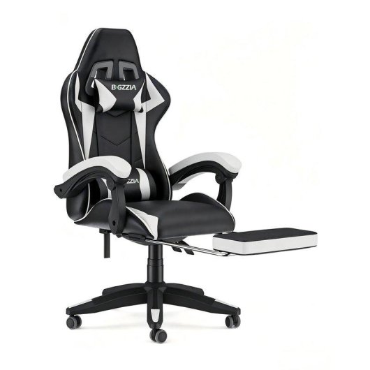 Silla gaming Naspaluro con reposapiés retráctil, cojín lumbar y altura regulable