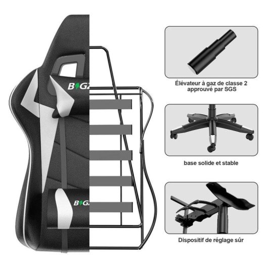 Silla gaming Naspaluro con reposapiés retráctil, cojín lumbar y altura regulable