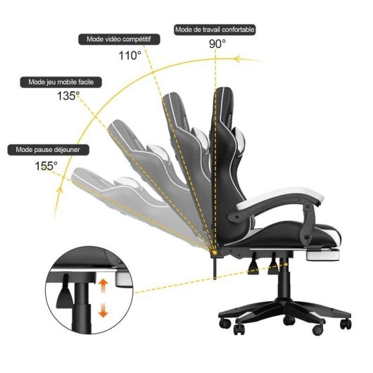 Silla gaming Naspaluro con reposapiés retráctil, cojín lumbar y altura regulable