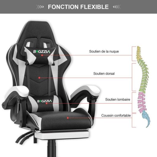 Silla gaming Naspaluro con reposapiés retráctil, cojín lumbar y altura regulable