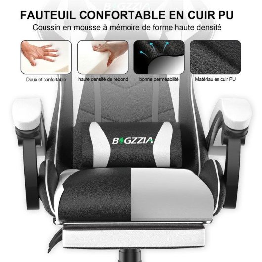 Silla gaming Naspaluro con reposapiés retráctil, cojín lumbar y altura regulable