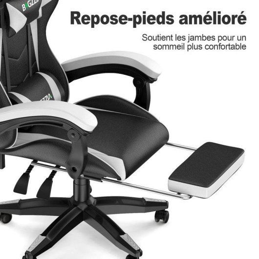 Silla gaming Naspaluro con reposapiés retráctil, cojín lumbar y altura regulable