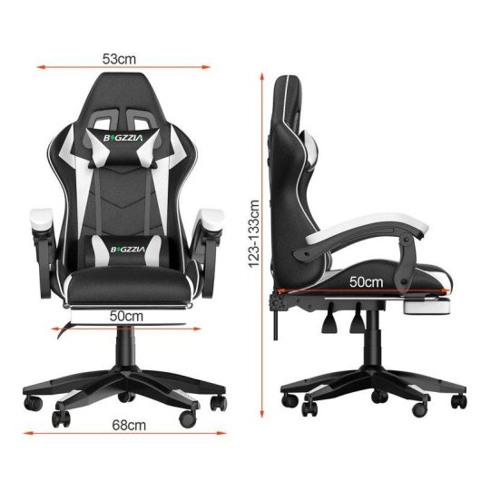 Silla gaming Naspaluro con reposapiés retráctil, cojín lumbar y altura regulable