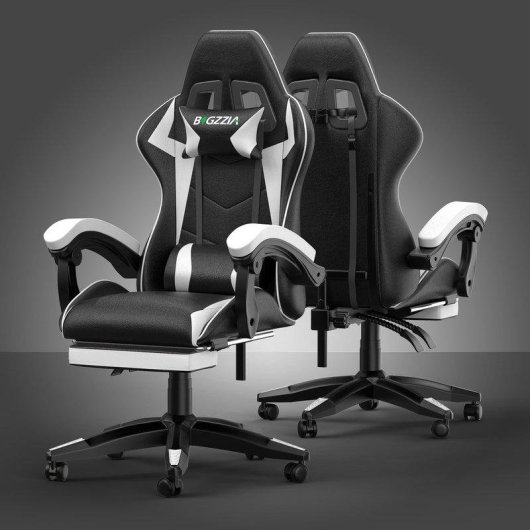Silla gaming Naspaluro con reposapiés retráctil, cojín lumbar y altura regulable