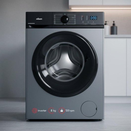 Lavadora Nilson Carga Frontal 8 Kg 1200 rpm A Dark Inox con Motor Inverter y Vapor