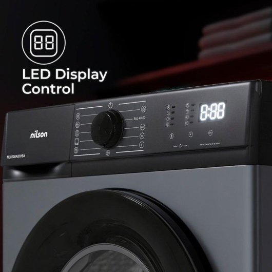 Lavadora Nilson Carga Frontal 8 Kg 1200 rpm A Dark Inox con Motor Inverter y Vapor