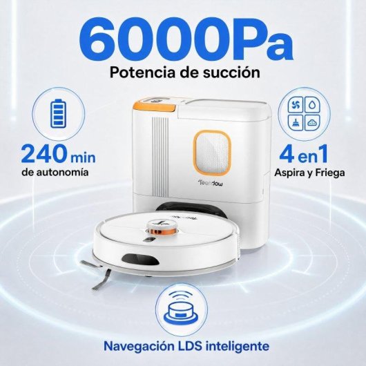 Robot Aspirador y Fregasuelos Teendow D20s Max+ con Autovaciado Navegación LDS 6000 Pa
