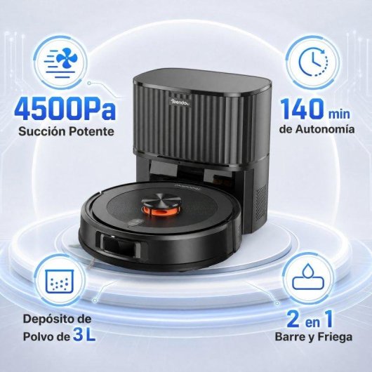 Robot Aspirador y Fregasuelos Teendow D10S MAX con Autovaciado Navegación LiDAR 4500 Pa Control por voz
