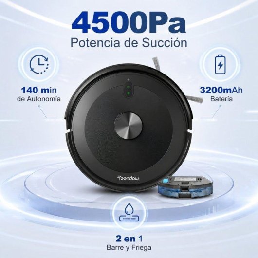 Saugroboter mit Wischfunktion Teendow D10s Navigation Laser 4500 Pa 3200 mAh