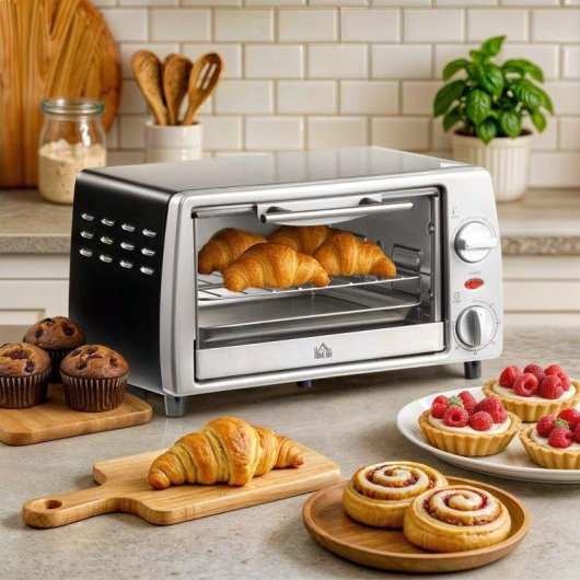 Mini Four Welltin 800-084 10L 750W Minuterie 230°C Compact Argent
