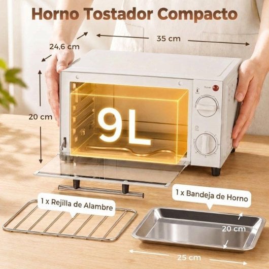 Horno Sobremesa Welltin T1008-01-05368 9L 35cm 750W Blanco Crema