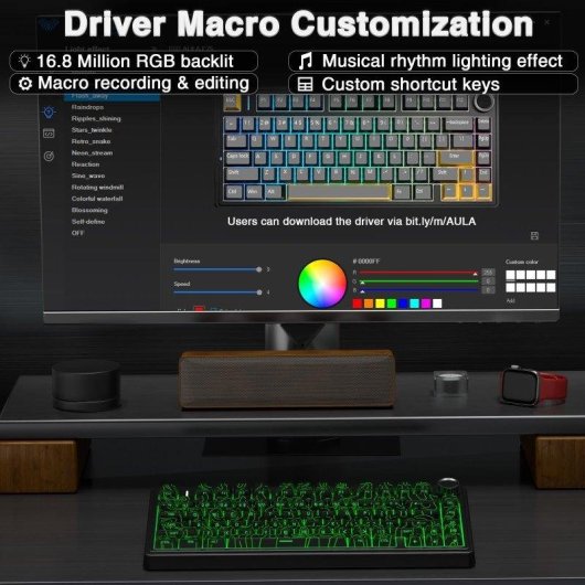 Clavier Aula F75 Gaming Tri-mode 4000mAh Hot-swappable RGB Noir