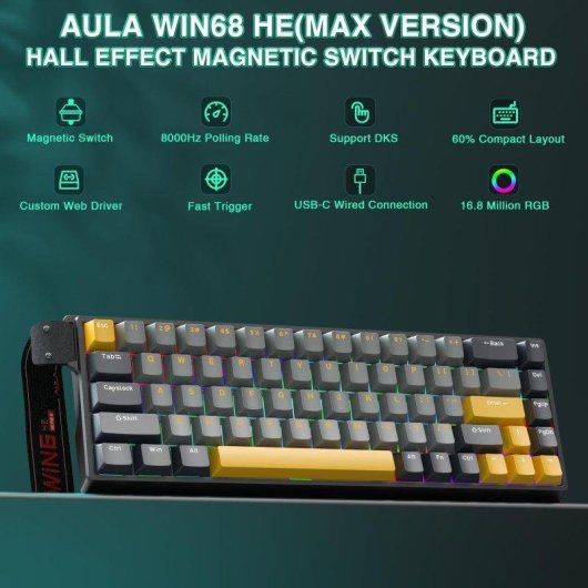 Clavier Aula Win68 He Max Magnétique Compact 60% RGB 8000Hz Fast Trigger