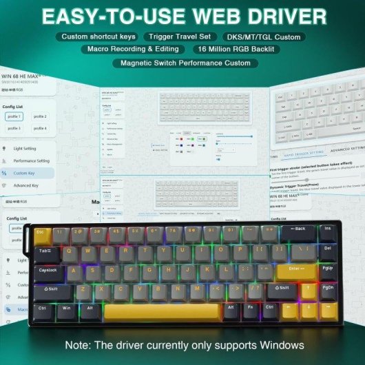 Clavier Aula Win68 He Max Magnétique Compact 60% RGB 8000Hz Fast Trigger