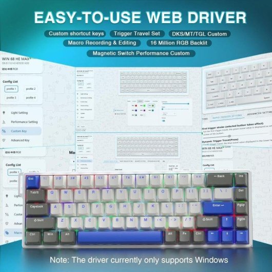 Clavier Aula Win68 He Max Magnétique 60% RGB 8000Hz USB-C