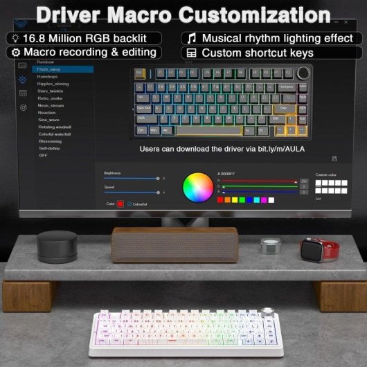 Clavier Aula F75 Gaming Tri-mode 4000mAh Hot-swappable RGB PBT compact
