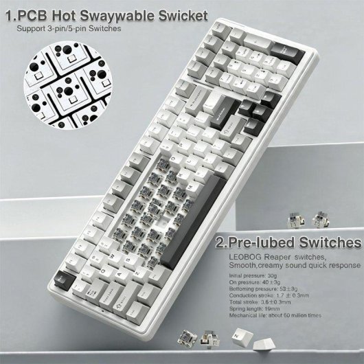 Teclado Aula F99 mecânico sem fios tri-modo Hot-swappable RGB 8000mAh