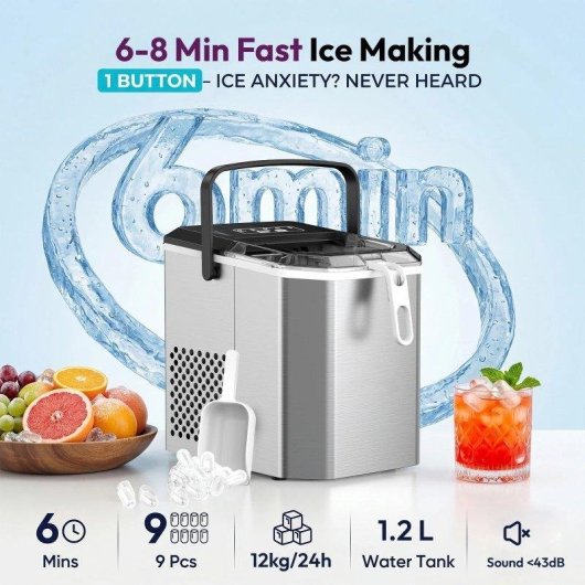 Machine a glacons Autrucker 12 kg/24h Auto-nettoyante Acier inoxydable