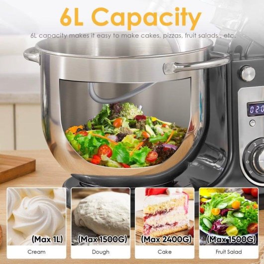 Batidora de pie Autrucker 6L 1200W DC silenciosa con temporizador y accesorios