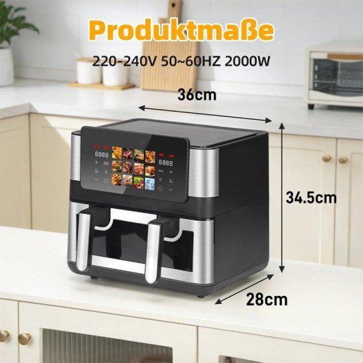 Freidora de Aire Autrucker Doble Cesta 8,5L 2000W Pantalla Táctil LED