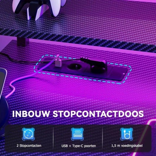 Bureau Gaming Autrucker 148x48 cm Métal LED RGB USB Enchufes